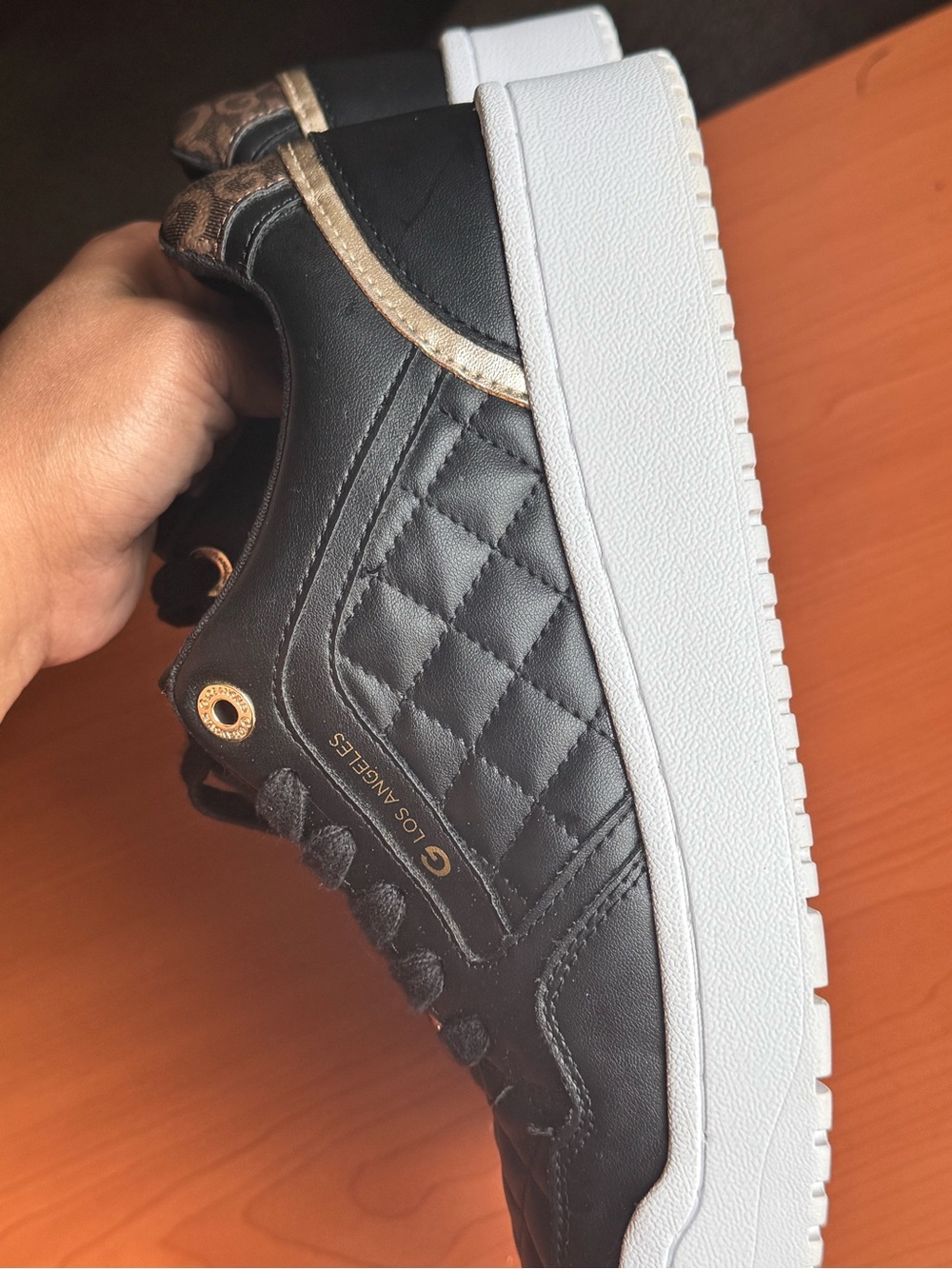 GBG Los Angeles Black Quilted Low-Top Sneakers with White Soles and Gold Accents - Picture 8 of 11